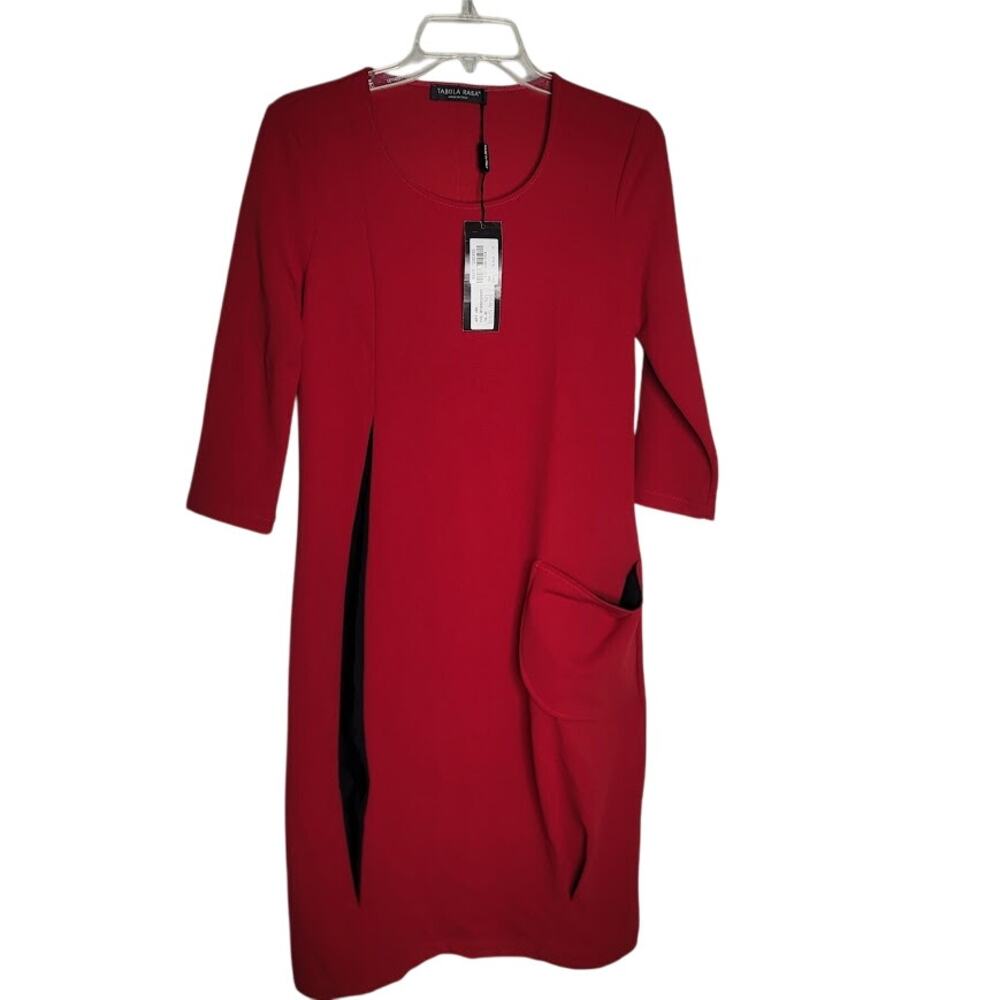 Tabula Rasa Italy NEW Red Black detail Dress Size 40 Eu US 8 Long SleeveCareer